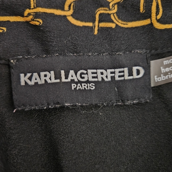 Karl Lagerfeld Logo Chain Blouse Black Gold Long Sleeve Button Up Shirt - Picture 5 of 8